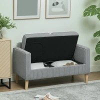 HOMCOM Canapea 2 locuri cu spațiu de depozitare și picioare solide din lemn, pentru living, dormitor, 117 x 63 x 79 cm, Gri deschis(m-4)