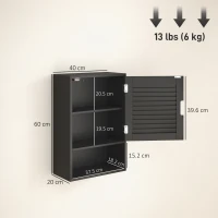 HOMCOM Bathroom Cabinet, Wall Mounted Storage Cabinet with Adjustable Shelves, 40 x 20 x 60 cm, Black(m-3)