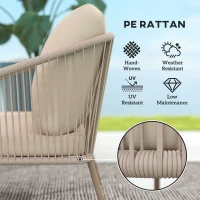 Outsunny 2-osobowa sofa z rattanu z poduszkami, wygodna sofa odporna na warunki pogodowe, beżowa(m-5)