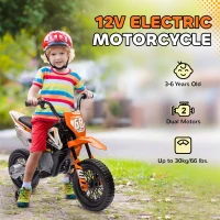 AIYAPLAY 12V Kids Electric Motorbike, Kids Electric Ride on Motorcycle, Battery Powered Toy with Twist Grip Throttle, Training Wheels, Suspension System, Music, for Ages 3-6 Years - Orange(m-6)