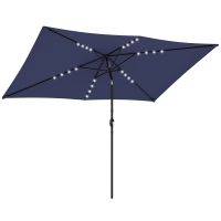 Outsunny Parasol ogrodowy LED Solar 300 x 200 cm, pochylany z korbką, pokrowiec, ochrona UV, obrotowy, granatowy
