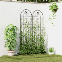 Outsunny Suporte para plantas trepadeiras com pássaros conjunto de 2 treliças de jardim para legumes, videira, flor metal 50 x 180 cm preto(m-6)