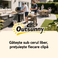 Outsunny Troller pentru Grătar de Exterior cu Blat din Oțel Inoxidabil, 4 Cârlige, Mâner și Roți Blocabile, Negru(m-9)