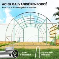 Outsunny Serre tunnel de jardin 3 x 4 x 2 m avec porte enroulable et grandes fenêtres, en acier galvanisé et PE, vert(m-5)