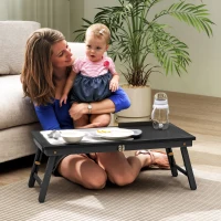 HOMCOM Masă de pat pliabilă și reglabilă, blat de pat pentru laptop din bambus blat înclinat 83,5x33x34cm negru(m-5)