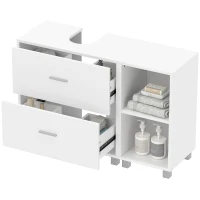 HOMCOM Mobile Sottolavabo Bagno con 2 Cassetti e Ripiani Aperti, in Legno, 90x30x60 cm, Bianco(m-10)