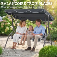 Outsunny Balancelle de Jardin 3 Places Toit imperméabilisé Inclinaison réglable Coussins Assise Dossier gris, blanc rayé(m-6)