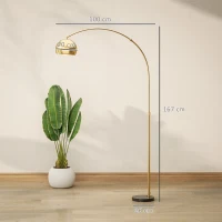 HOMCOM Lampa stojąca, Design Zakrzywiony z Marmurową Podstawą, 167 cm, Czarny+Złoty(m-3)