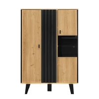 Meuble d'appoint avec vitrine, éclairage LED et verre, 80x40x120 cm, Couleur naturelle+Noir(m-2)