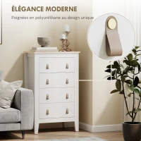 HOMCOM Commode 4 tiroirs meuble de rangement style contemporain avec poignées en polyuréthane, 60 x 40 x 98 cm, blanc(m-5)