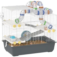 PawHut Cușcă pentru hamster pitic, 4 nivele, sistem de tuneluri, căsuță, accesorii, deschidere superioară, 78 x 45 x 73 cm, Gri(m-7)