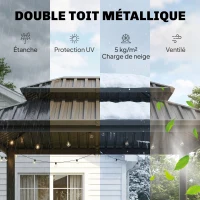 Outsunny Abri barbecue extérieur tonnelle de jardin aluminium à double toit 2 étagères latérales crochets 231x165x246cm noir(m-4)