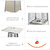 Outsunny Estufa de Gas para Exterior Pirámide 10500 W Calefactor para Patio de Propano Acero Inoxidable con Funda Protectora Regulador Manguera Sistema Anti-Vuelco y Ruedas 10 m² Plata(m-7)