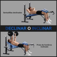 HOMCOM Banco de Musculación con Respaldo Ajustable y Soporte para Barras Regulable para Entrenamiento en Casa Gimnasio Negro(m-6)