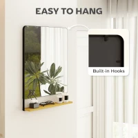 HOMCOM Wall Mirror with Wood Shelf - Black(m-5)