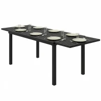 Outsunny Ausziehbarer Gartentisch für 6-8 Personen, Aluminium mit Lattenplatte, Schwarz.(m-6)