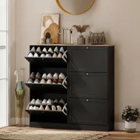 HOMCOM Modern Compact Three-Drawer Shoe Storage Cabinet - Black(m-8)