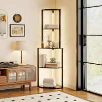 HOMCOM Lampadar pentru living, lampadar cu etajere de colț cu 4 nivele, luminozitate reglabilă, 55,5 x 39,5 x 163 cm, negru(m-8)