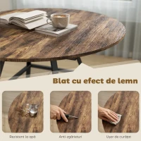 HOMCOM Masă de dining 4 locuri, 100 cm rotundă, bucătărie industrială, poliță de depozitare, maro rustic.(m-6)