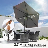 Outsunny Parasol Ø270 cm Regulowany Balkonowy z Korbką UV 50+ Ogrodowy Ciemnoszary(m-4)