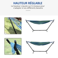 Outsunny Hamac de Jardin avec Support en métal époxy hamac sur Pied 1 Place Charge Max. 120 Kg Sac Transport Bleu Vert(m-4)