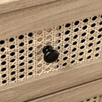 HOMCOM Cassettiera con 4 Cassetti e Inserti in Rattan Stile Boho, 80x35x95 cm, Legno Naturale(m-9)