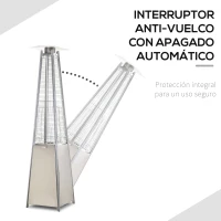 Outsunny Estufa de Gas para Exterior Pirámide 10500 W Calefactor para Patio de Propano Acero Inoxidable con Funda Protectora Regulador Manguera Sistema Anti-Vuelco y Ruedas 10 m² Plata(m-5)
