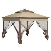 Outsunny Tonnelle de jardin exterieur Pop-up barum Pliant, 3 x 3 m, Métal Polyester, imperméabilisé Anti UV, moustiquaires + Sac de Transport, café(m-13)