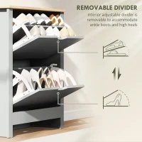 HOMCOM Slim Shoe Cabinet, Narrow Shoe Cupboard with 2 Flip Drawers, Adjustable Shelves for 12 Pairs of Shoes, Light Grey(m-6)