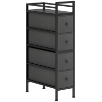HOMCOM 4 Drawer Fabric Dresser Chest of Drawers, Slim Storage Cabinet with Steel Frame for Small Spaces, Bedroom, Black