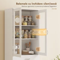 HOMCOM Bufet de Bucătărie cu 2 Dulapuri și un Sertar, Rafturi Reglabile și Uși din Sticlă, 60x35x180 cm, Alb(m-7)