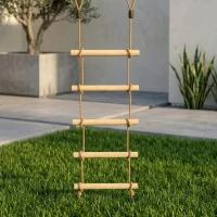 AIYAPLAY Strickleiter für Kinder 5-stufige Kletterleiter mit 2 Karabinern 2 Baumgurten für 3-8 Jahre 40 x 3,5 x 180 cm Naturholz(m-9)