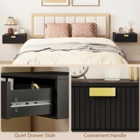 HOMCOM Modern Floating Nightstands Set of 2, Wall Mounted Bedside Tables with Wave Drawer Black(m-8)