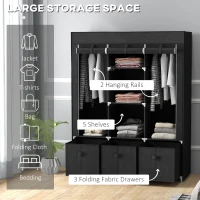 HOMCOM Foldable Fabric Wardrobe for Bedroom, Portable Wardrobe with 5 Shelves, 2 Hanging Rails and 3 Fabric Drawers, Black(m-4)
