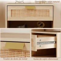 HOMCOM Juego de 2 Mesitas de Noche Flotantes con Cajón de Ratán Estante Abierto Ahorra Espacio 40x30x25 cm Roble(m-7)