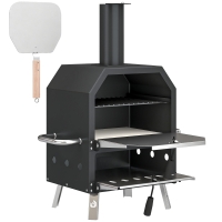 Outsunny Forno de Pizza Exterior a Lenha Forno de Pizza em Aço Inoxidável 2 Níveis com Pedra de 1cm Pés Dobráveis