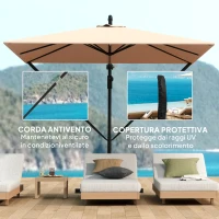Outsunny Ombrellone Decentrato 2.5x2.5 m con Base a Croce e Manovella, in Metallo e Poliestere, Cachi(m-4)
