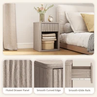 HOMCOM Modern Bedside Table Set of 2, Bedside Cabinet with Drawer and Open Shelf, Side End Table, Nightstand for Bedroom, Oak(m-6)