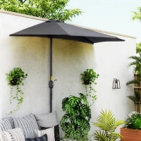 Outsunny Demi-Parasol 2,7 x 1,4 m parasol de balcon avec ouverture fermeture manivelle 5 entretoises, gris(m-10)