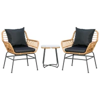 Outsunny Ensemble salon de jardin 3 pièces style exotique 2 fauteuils avec coussins + table basse résine tressée beige métal époxy noir(m-12)