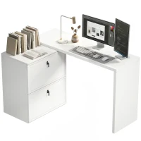 HOMCOM Escritorio Reversible en Forma de L con 2 Cajones Archivadores Diseño Moderno para Espacios Pequeños Oficina Blanco(m-10)