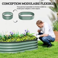 Outsunny Lot de 2 Carrés potagers de jardin, 135 x 90 x 30 cm, jardinière en acier galvanisé avec bordures en caoutchouc, vert(m-6)