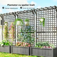 Outsunny Jardinieră înălțată cu spalier și acoperiș, cutie de plantare, pat de flori, rezistent la intemperii, lemn, 90 x 45 x 183 cm, gri închis(m-8)