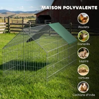 PawHut Parc Enclos Cage Lapin Extérieur avec Portes Verrouillables et Protection Pare-Soleil Toit, Acier, 180x75x75 cm, Vert(m-8)