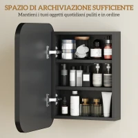 HOMCOM Armadietto con Specchio Contenitore a 2 Ripiani Regolabili, in Legno e Vetro, 40.2x10.2x50.9 cm, Nero(m-5)