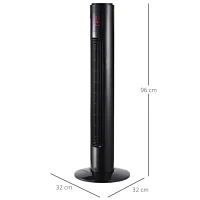 HOMCOM Ventilador de coluna silencioso 45 W 3 modos 3 velocidades controle remoto oscilante 70° temporizador e display LED 96 cm preto(m-3)