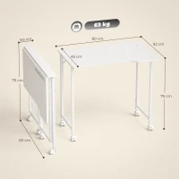 HOMCOM Small Folding Desk, with Wheels - White Wood-Effect(m-3)