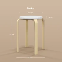 HOMCOM Set 4 Taburete Rotunde Stivuibile din Lemn Alb, Ø40x45 cm(m-3)