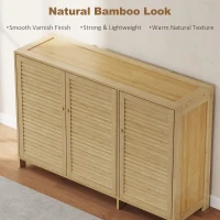 HOMCOM Bamboo Shoe Cabinet with Louvered Doors, 18 Pairs Shoe Storage Cabinet with Adjustable Shelves for Hallway, Natural(m-5)