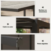 Outsunny Table de jardin extensible table d'extérieur 6 - 8 personnes bordure en aluminium et structure en acier 160/240 cm gris(m-5)